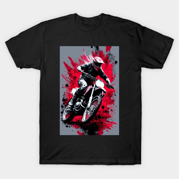 Dirt Bike With Red and Black Paint Splash Design T-Shirt by KoolArtDistrict